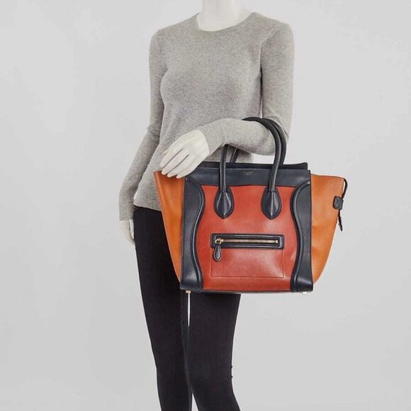 Celine Tri-Color Calfskin Leather Mini Luggage Tote Bag - Picture 2 of 10